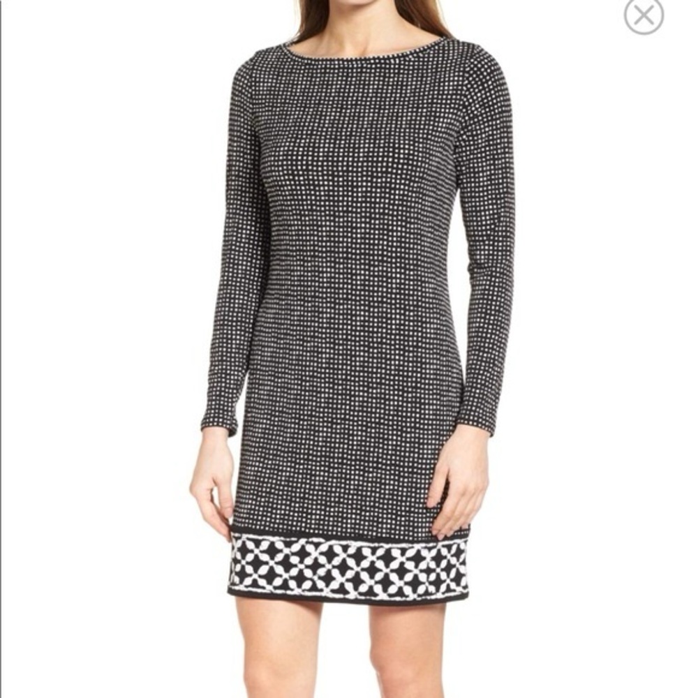 MICHAEL Michael Kors | Black and White Geometric Long Sleeve Dress | Size Small